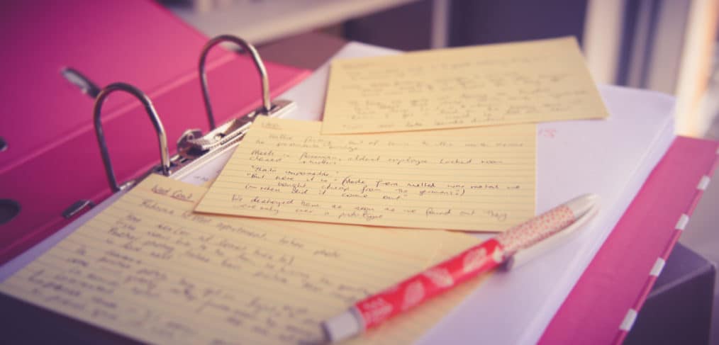 index cards used for plotting books
