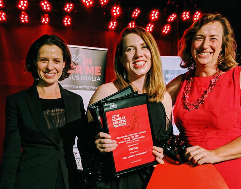 Kat Clay with Kate Atkinson and Cate Kennedy at the 2018 Scarlet Stiletto Awards