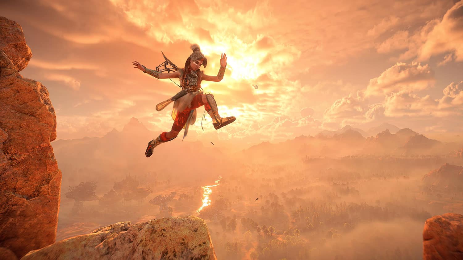 Aloy jumping into the sky in Horizon Forbidden West